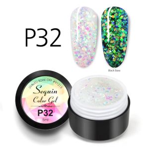Venalisa Platinum Sequins Gel Glitter Soak Off UV Led Gel Nail Polish Shining Color Nail Gel Varnish Need UV Lamp To Cure UV Gel Polish (Brush Not Included)