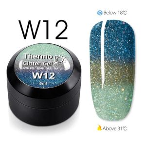Venalisa Thermo Glitter Gel Magic Thermal Chameleon Temperature Color Changeable UV Nail Gel Polish Need UV Lamp To Cure UV Gel Polish (Brush Not Included)