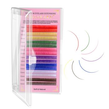 NAGARAKU Colored Eyelash Extensions 8 Colors Rainbow, 16 Lines Tray Purple Blue Pink Brown Individual Lashes Soft Natural Professional Salon Supplies